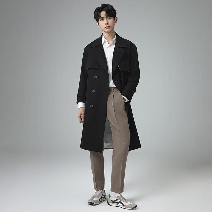Herren Oversized Doppelreihiger Wollmix-Trenchcoat mit Schalkragen und Überschlagblende Drune