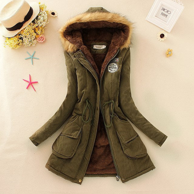 Damen nan gefütterter Parka mit Kunstfellkapuze, Sherpa-Innenfutter und taillierendem Kordelzug Drune