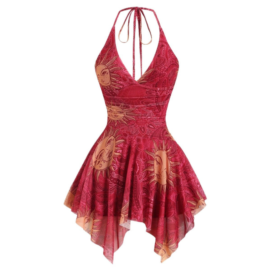 Damen lässiges Strandkleid mit asymmetrischem Saum und raffiniertem Druck Drune