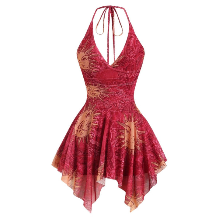 Damen lässiges Strandkleid mit asymmetrischem Saum und raffiniertem Druck Drune