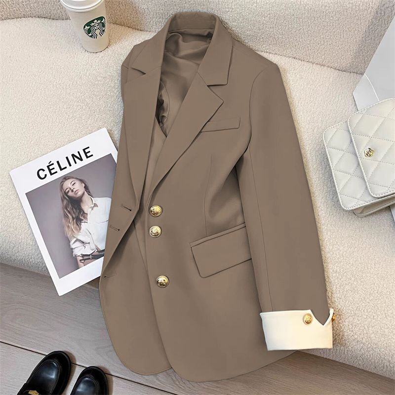 Damen Eleganter Blazer mit Goldknopfdetails Drune