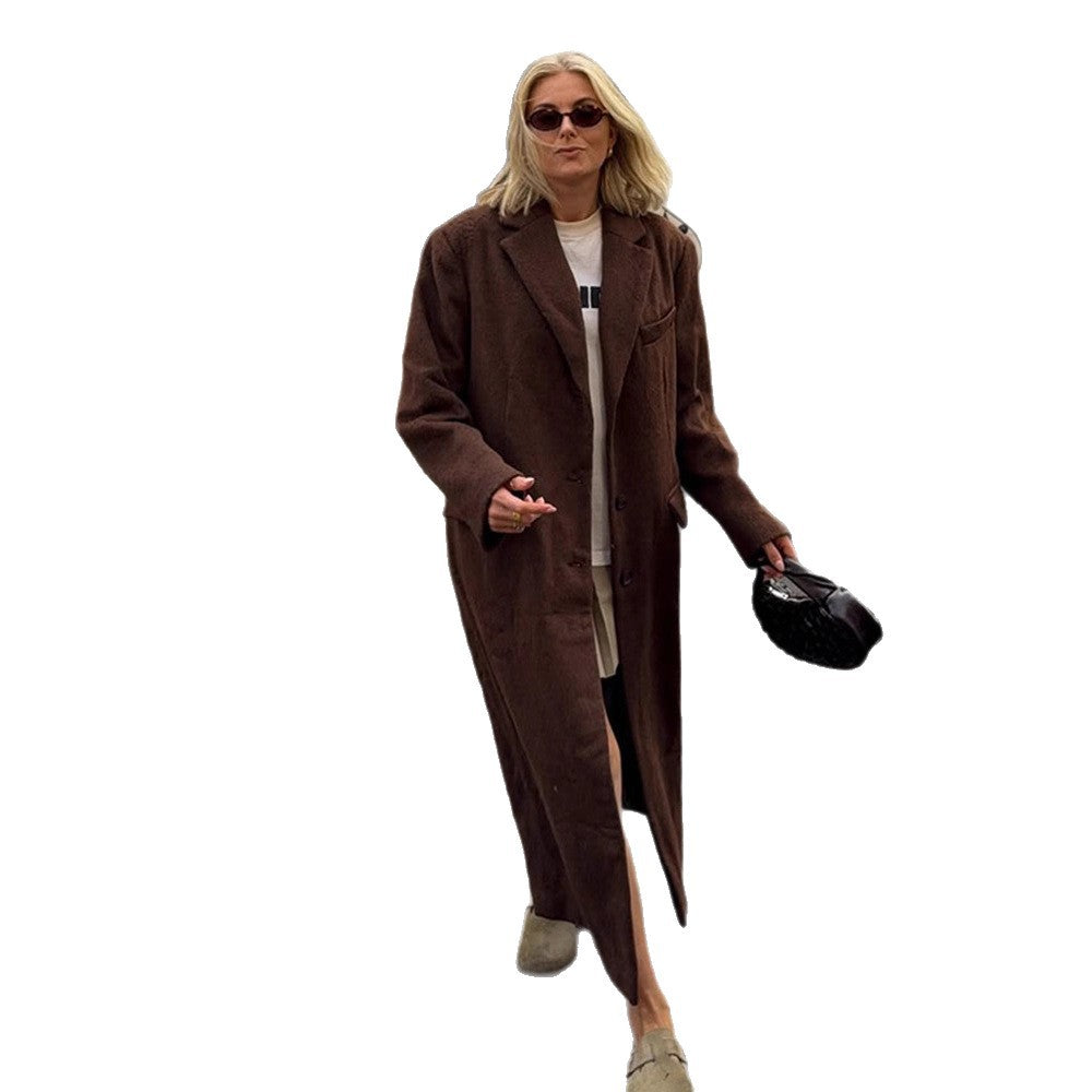 Damen Maxilanger Boxy-Mantel aus Teddy-Fauxfur mit Reverskragen und Eingrifftaschen Drune