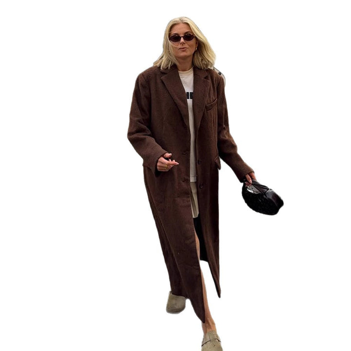 Damen Maxilanger Boxy-Mantel aus Teddy-Fauxfur mit Reverskragen und Eingrifftaschen Drune