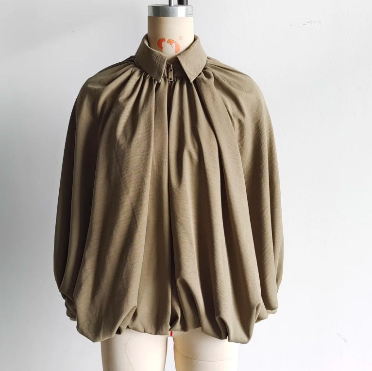 Damen modische Bluse mit voluminösen Ärmeln und eleganten Falten Drune
