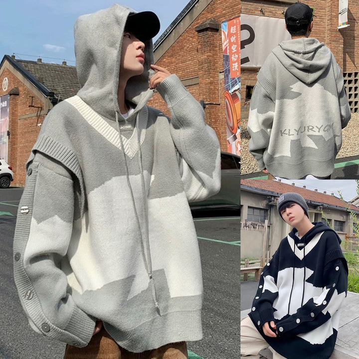 Herren Lässiger Oversized Pullover mit Knopfleiste Drune