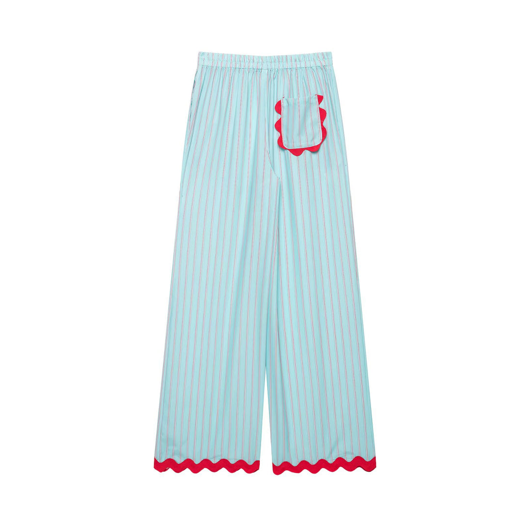 Damen weite Pyjamahose mit elastischem Bund und gewelltem Saum Drune