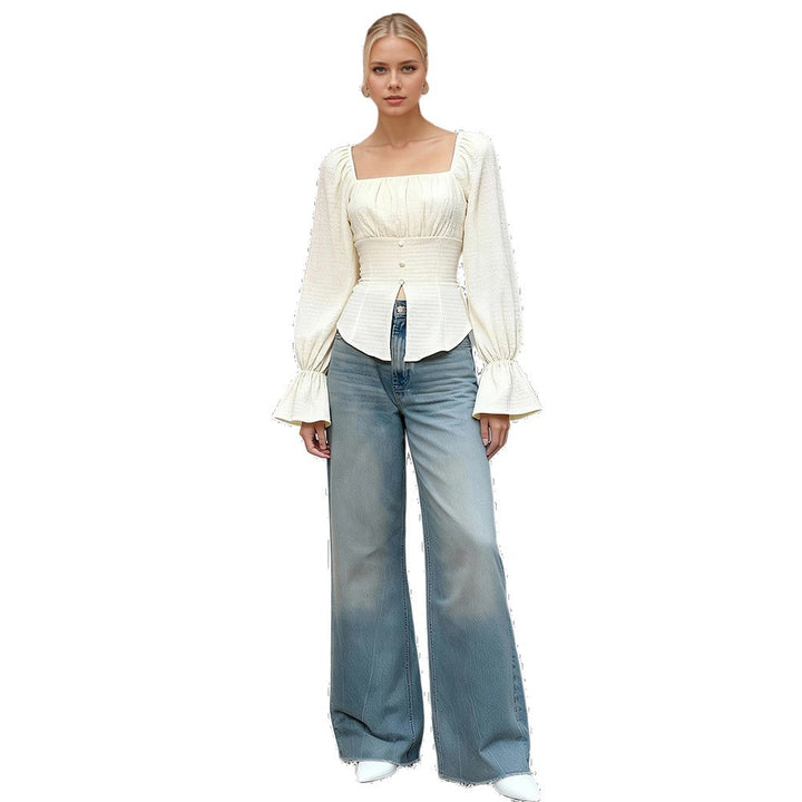 Damen Bluse mit ausgefallenen Volantärmeln und taillierter Silhouette Drune