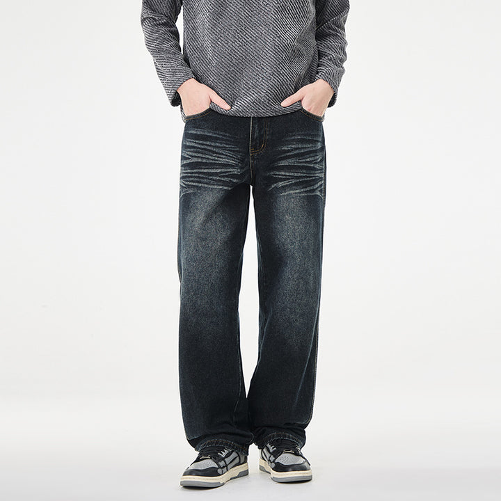 Herren weite Vintage-Jeans mit Used-Effekt und tiefem Schritt Drune