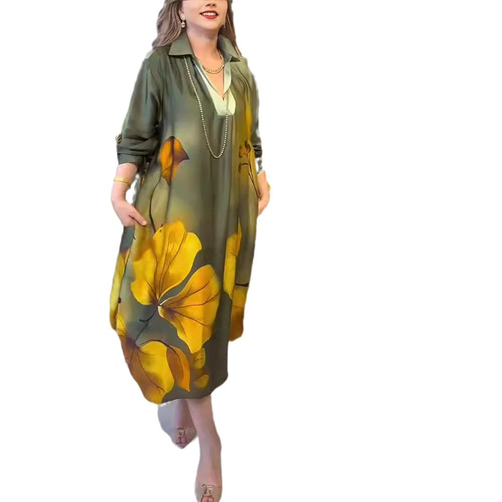 Damen nan oversized Hemdkleid im A-Linien-Schnitt mit Hemdkragen und großflächigem Blumenprint Drune