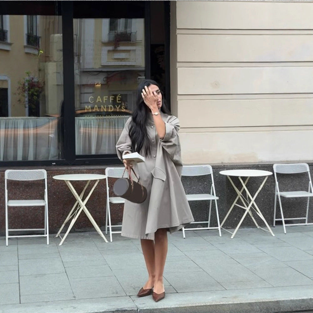 Damen Oversized Trenchcoat mit minimalistischen Knopfdetails Drune