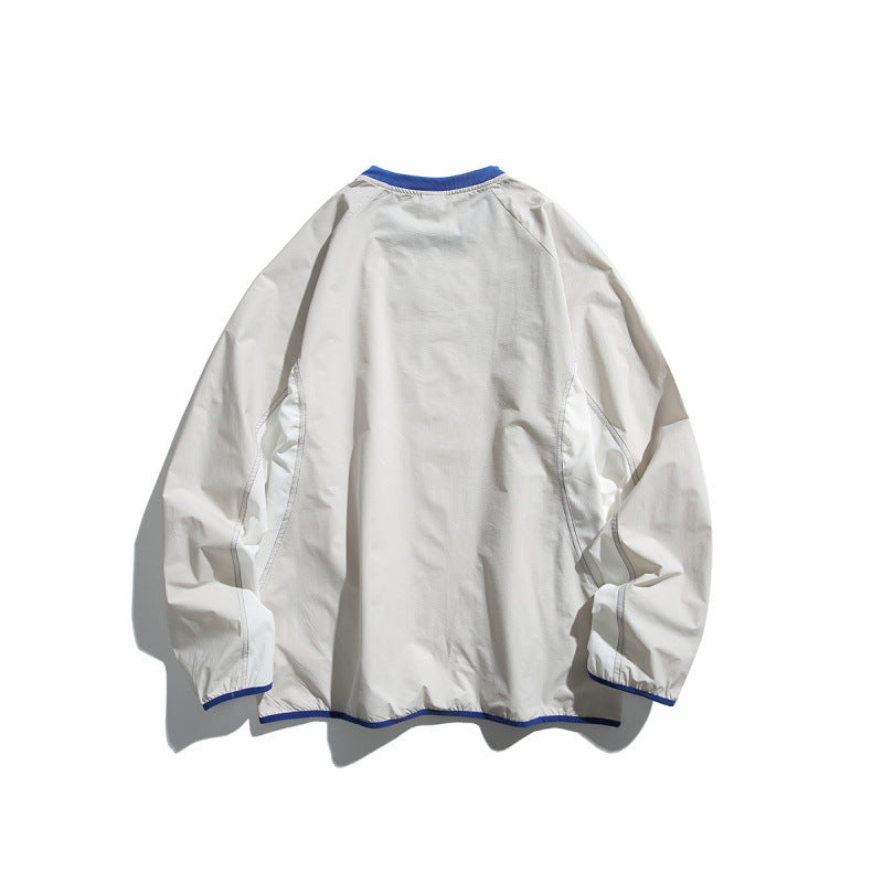 Unisex Leichter technischer Oversize-Pullover mit Rundhalsausschnitt, Reißverschlusstaschen und kontrastierten Abschlüssen Drune