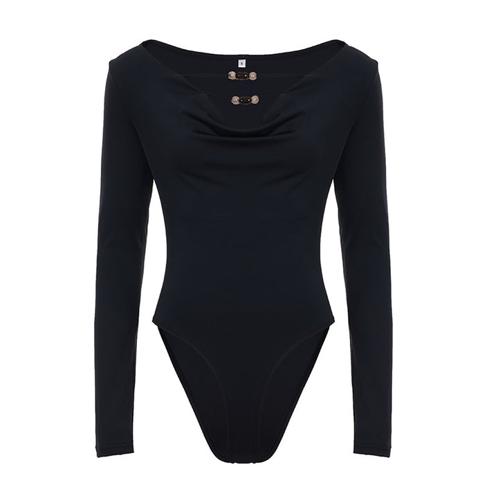 Damen eleganter Langarmbody mit modischem Ausschnitt Drune