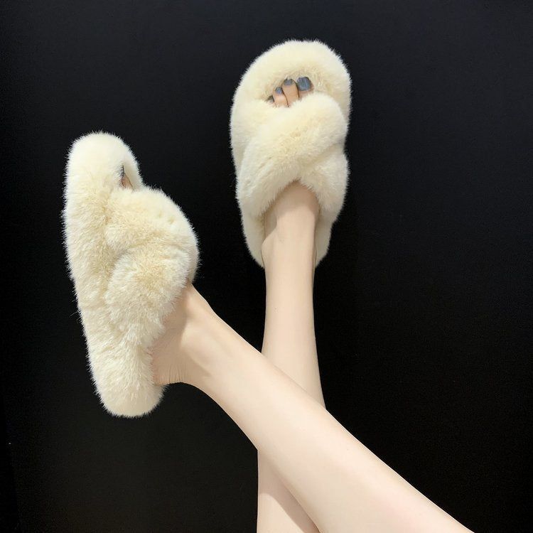 Damen Flauschige Hausschlappen mit gewendeten Riemen und ergonomischem Fußbett Drune