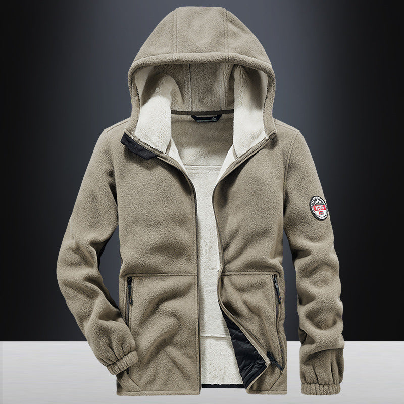Herren Kapuzen-Fleecejacke mit Teddyfutter, durchgehendem Reißverschluss und Reißverschlusstaschen Drune