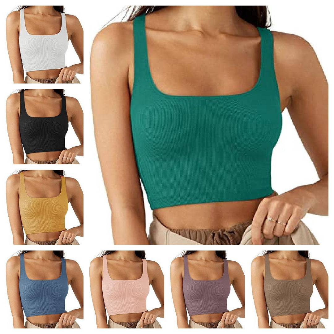 Damen cropped Top mit breiten Trägern und feinem Rippenmuster Drune