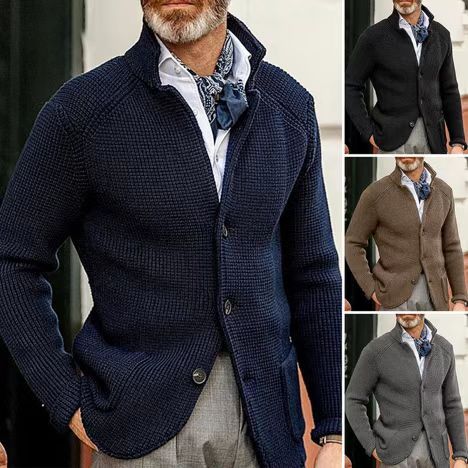 Herren Strickjacke mit Stehkragen und Strukturstrick Drune