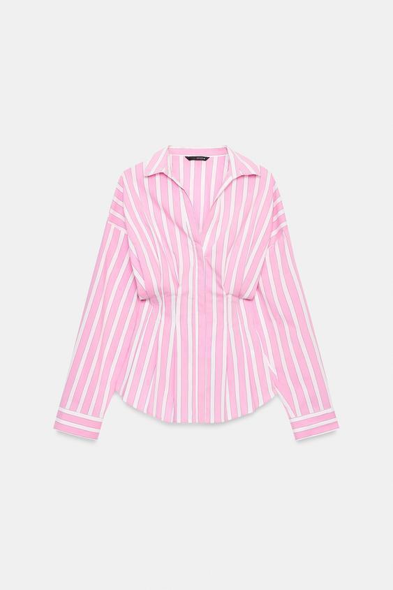 Damen 40+ taillierte gestreifte Hemdbluse mit Wickeloptik und Kentkragen Drune
