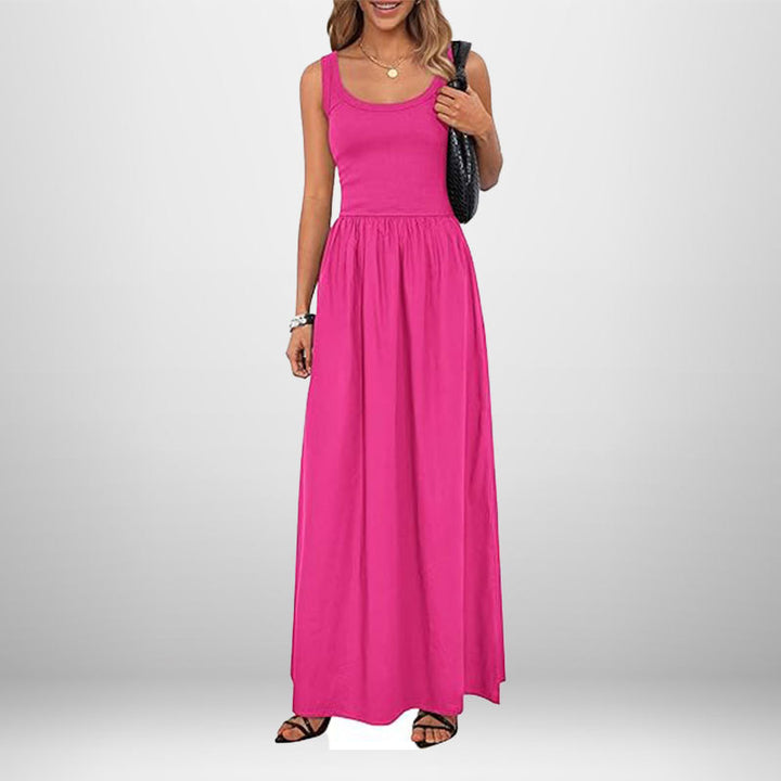 Damen Maxikleid mit weichem Baumwollstoff und elastischem Taillenschnitt Drune