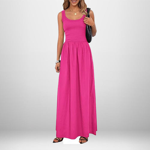 Damen Maxikleid mit weichem Baumwollstoff und elastischem Taillenschnitt Drune