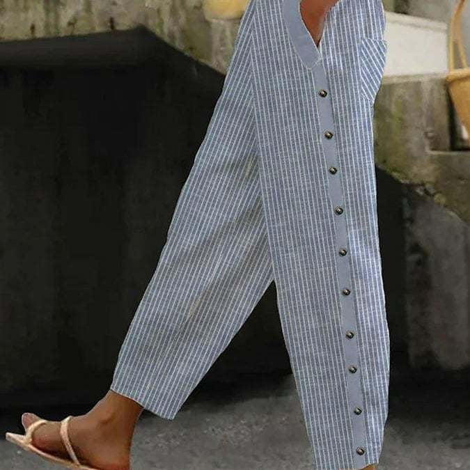 Damen Culotte-Hosen mit hohem elastischem Bund, seitlichem Knopfverschluss und Taschen Drune