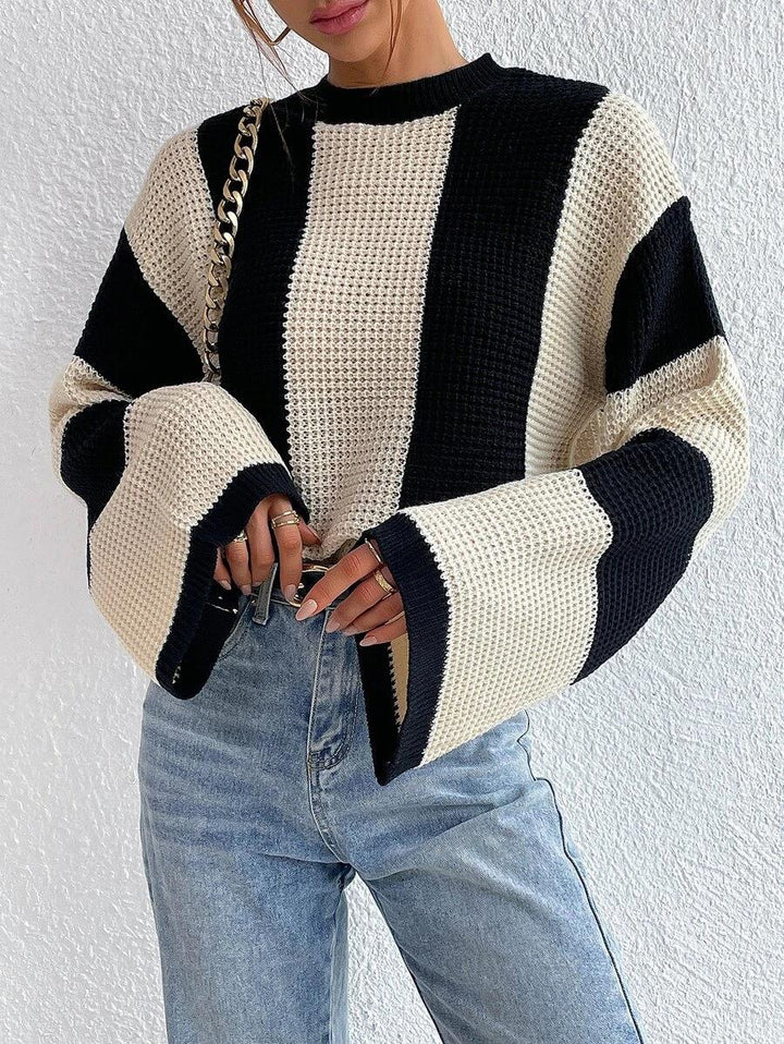 Damen modischer Pullover mit breiten Ärmeln und strukturiertem Muster Drune
