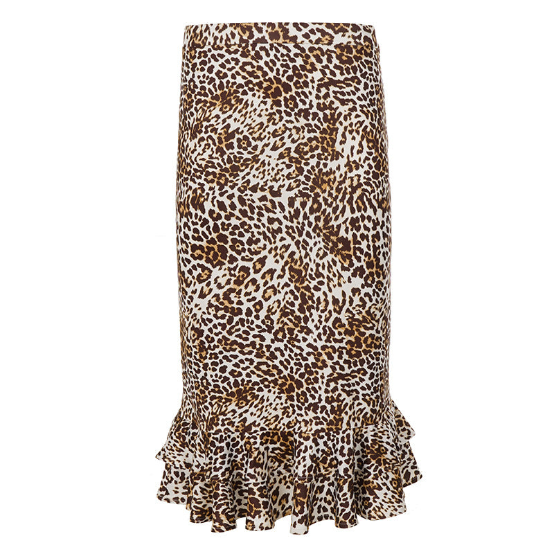 Damen Taillierter Midirock mit Leoparden-Print und doppeltem Volantsaum Drune