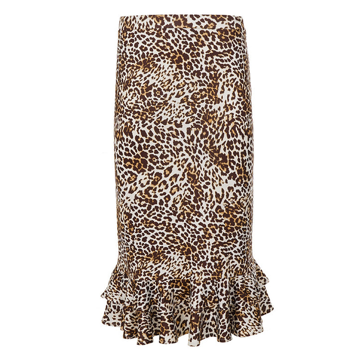 Damen Taillierter Midirock mit Leoparden-Print und doppeltem Volantsaum Drune