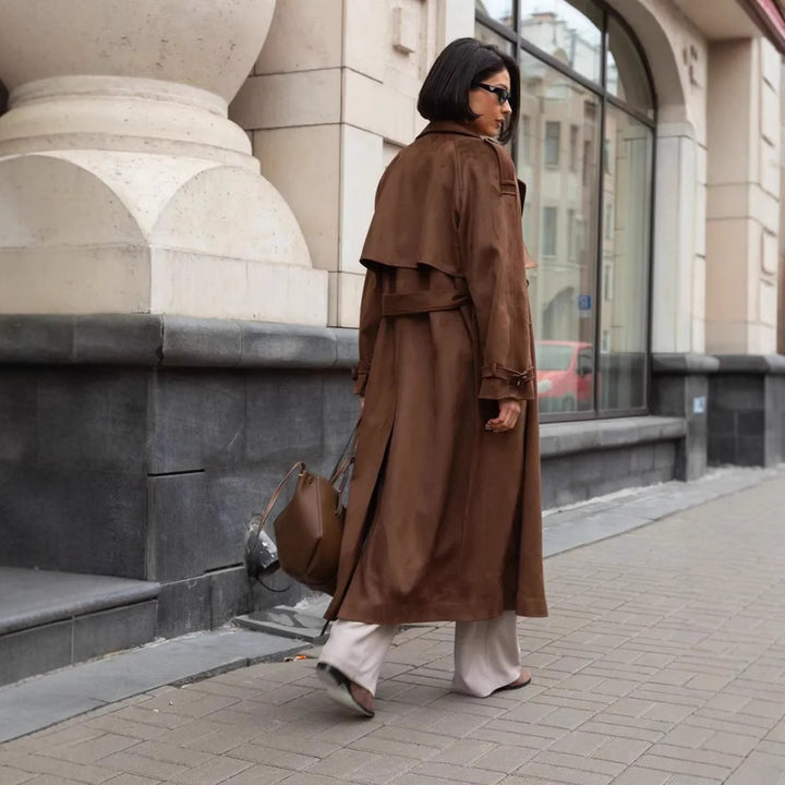 Damen Modische Kurzjacke im Biker-Stil mit grossem Kragen und Gürteldetail Drune
