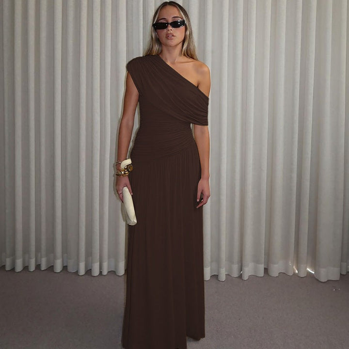 Damen Elegantes asymmetrisches Maxikleid mit Raffungen Drune
