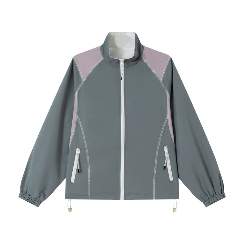 Unisex Leichte Softshell-Trainingsjacke mit Stehkragen, Kontrastpaneelen und Kordelzug Drune