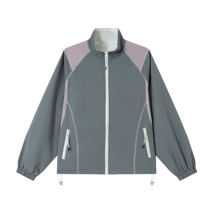 Unisex Leichte Softshell-Trainingsjacke mit Stehkragen, Kontrastpaneelen und Kordelzug Drune