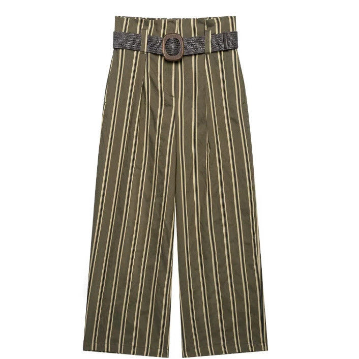 Damen Hochtaillierte Culotte-Hose mit weitem Bein und dekorativem Taillengürtel Drune