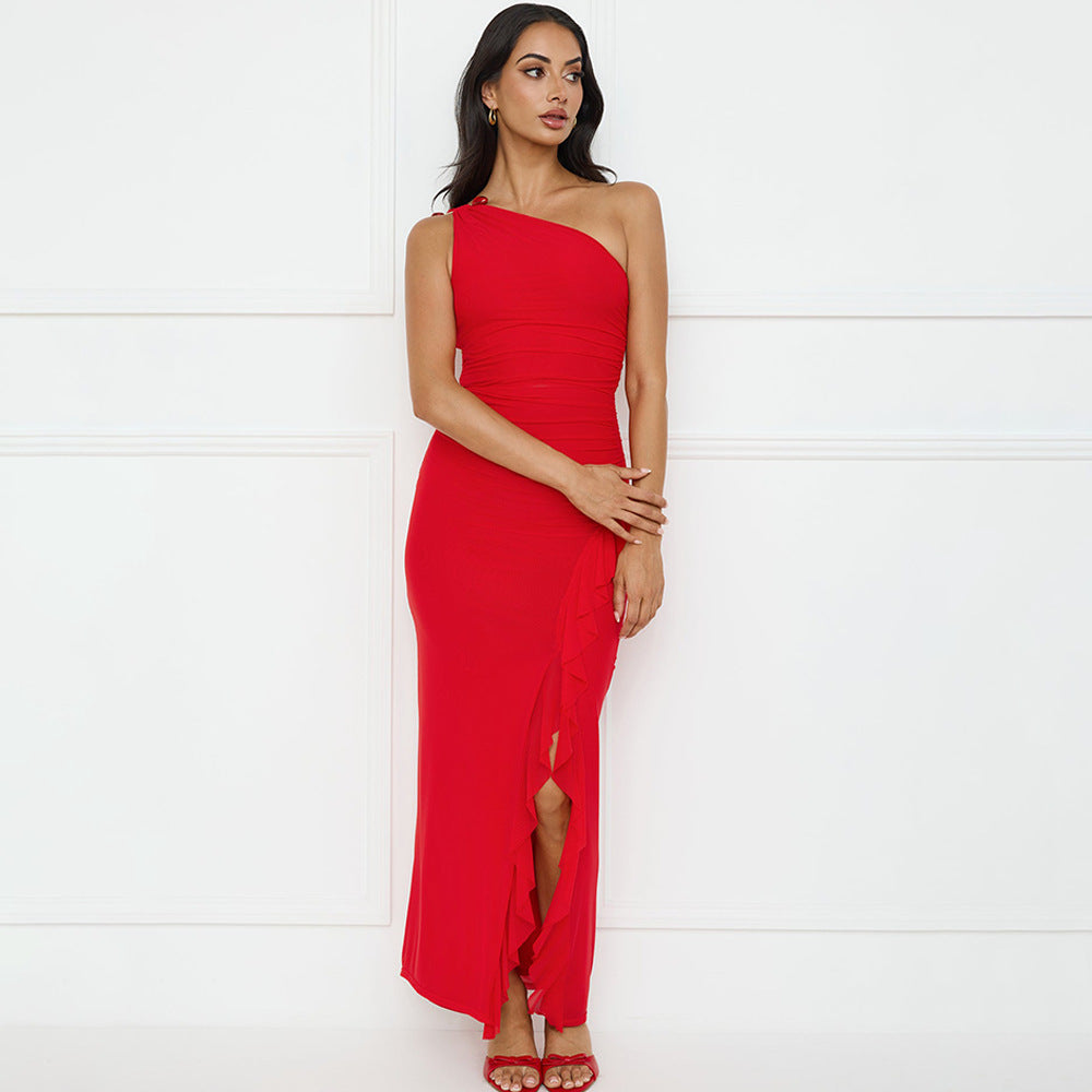 Damen Asymmetrisches Maxikleid mit Rüschendetails Drune