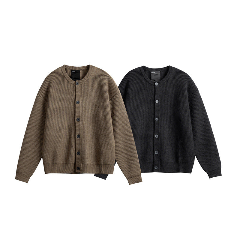 Damen Oversize-Rippenstrick-Cardigan mit Rundhals und durchgehender Knopfleiste Drune