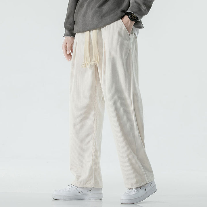 Herren Locker geschnittene Cordhose mit breitem Bein, elastischem Bund und dekorativem Kordelzug Drune