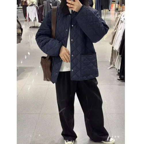 Damen nan kastige gesteppte Feldjacke im Quilt‑Look mit Cordkragen und großen Klapptaschen Drune