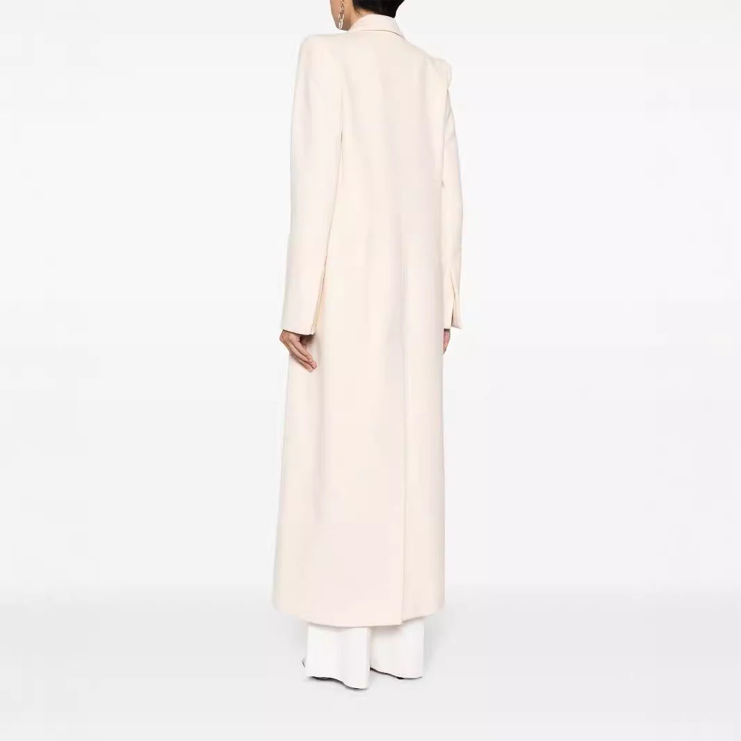 Damen Longline Wollmantel mit Ein-Knopf-Verschluss und tailliertem Revers Drune