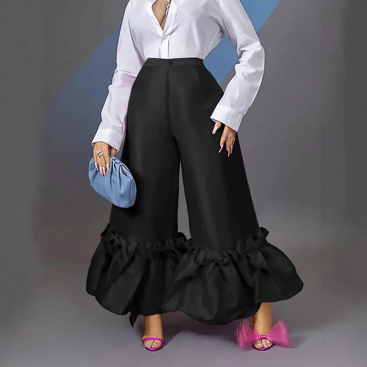 Damen Weite Satinhose mit Rüschenabschluss Drune