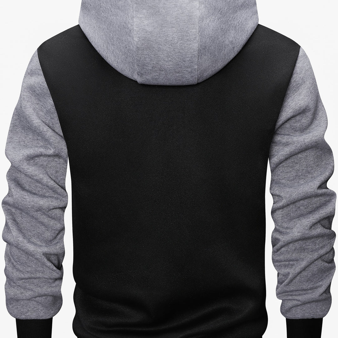 Herren Varsity-Kapuzenjacke im College‑Look mit Druck, Druckknopf‑Front und Kontrastärmeln Drune