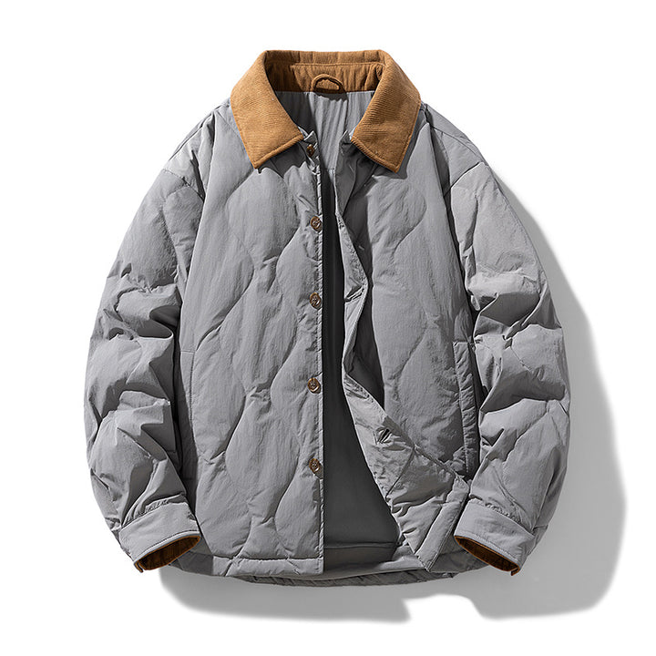 Herren Wattierte Steppjacke mit Cordkragen und Knopfleiste Drune
