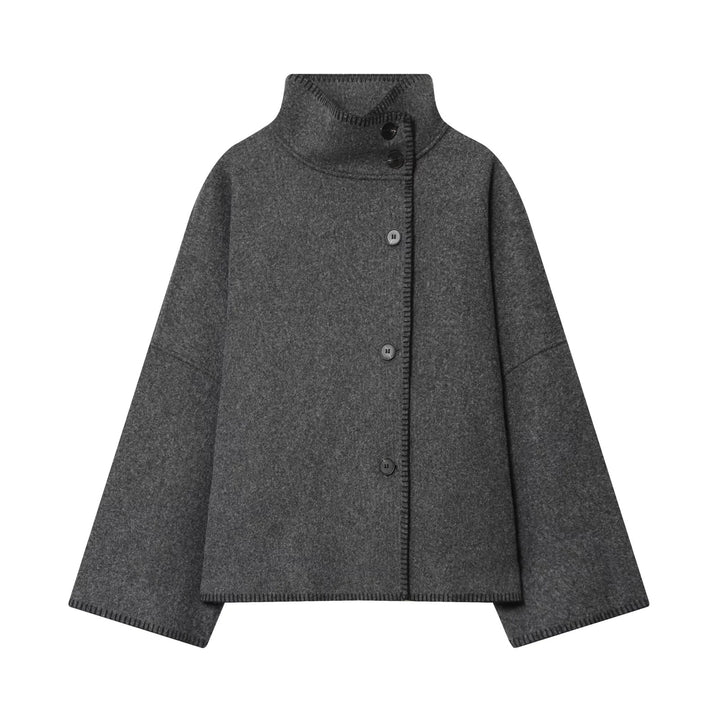 Damen nan weite Wollcape-Jacke mit hohem Stehkragen und asymmetrischer Knopfleiste Drune