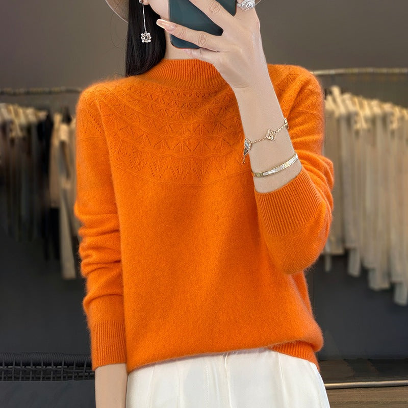 Damen Kuscheliger Mohair‑Optik Pullover mit Zierstruktur am Oberteil und Stehkragen Drune