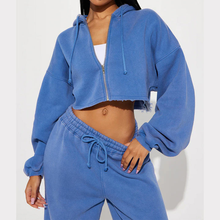 Damen Lässiges Fleece-Kapuzenoberteil mit weitem Schnitt und entspannter Hose Set Drune