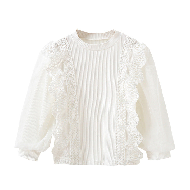Mädchen Sweatshirt mit eleganten Rüschendetails und transparenten Tüllärmeln Drune