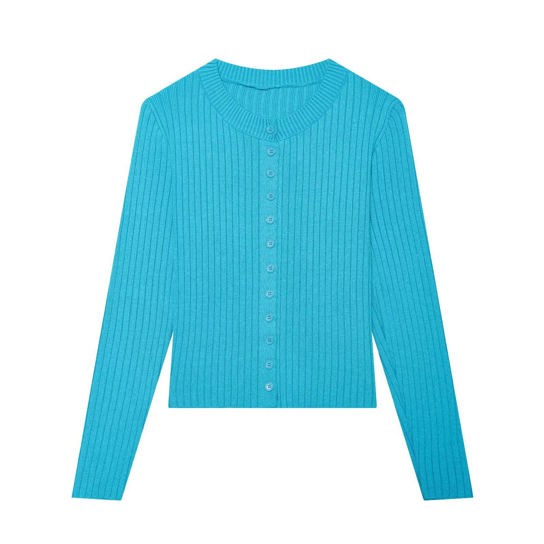 Damen Figurbetonte Feinstrick-Cardigan mit durchgehender Knopfleiste und Rundhalsausschnitt Drune