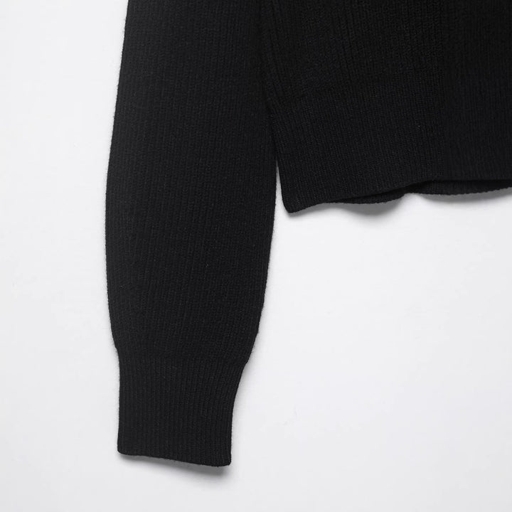 Damen Gestrickter Cropped-Pullover mit Cut-Out-Schultern und Perlenbesatz Drune