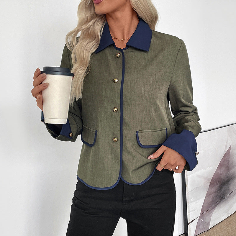 Damen modische Blazerjacke mit edlen Knopfdetails und kontrastierenden Akzenten Drune