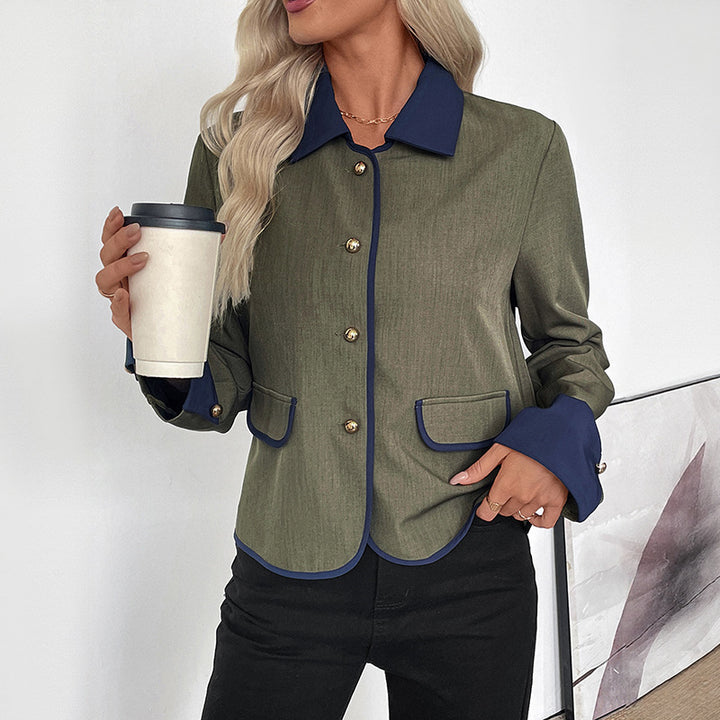 Damen modische Blazerjacke mit edlen Knopfdetails und kontrastierenden Akzenten Drune