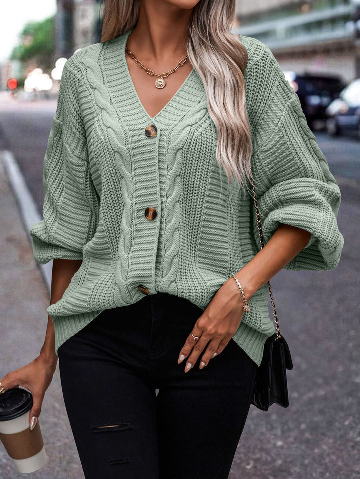 Damen modischer Strickcardigan mit Zopfmuster und Knopfdetail Drune