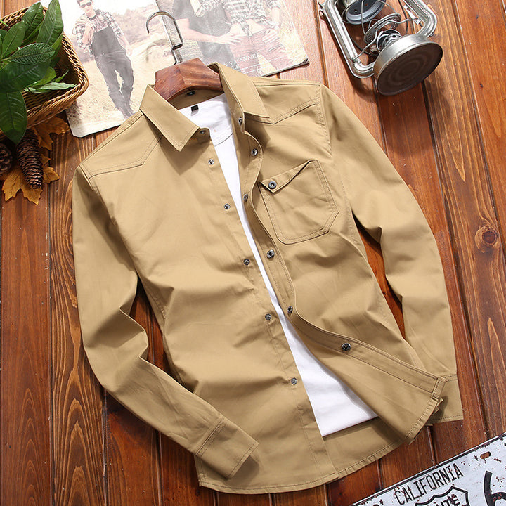 Herren Canvas-Overshirt im Worker‑Look mit Brustpattentasche und Western‑Nahtführung Drune